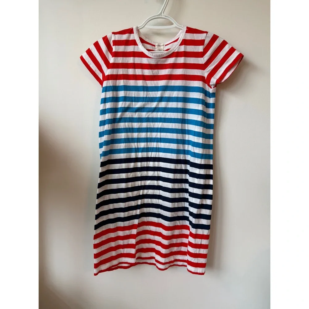 Crewcuts Girls Red Blue White Striped Cotton T-Shirt Dress Size L 10-11 1641
